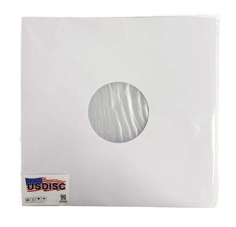 USDISC Record Inner Sleeves 12", LP, Polylined, Square Corners, White