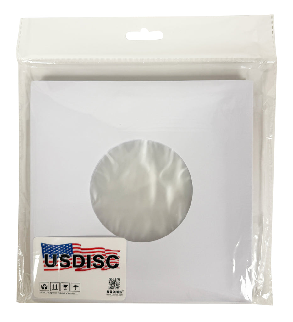 USDISC Record Inner Sleeves 7", 45 RPM, Polylined, Square Corners, White