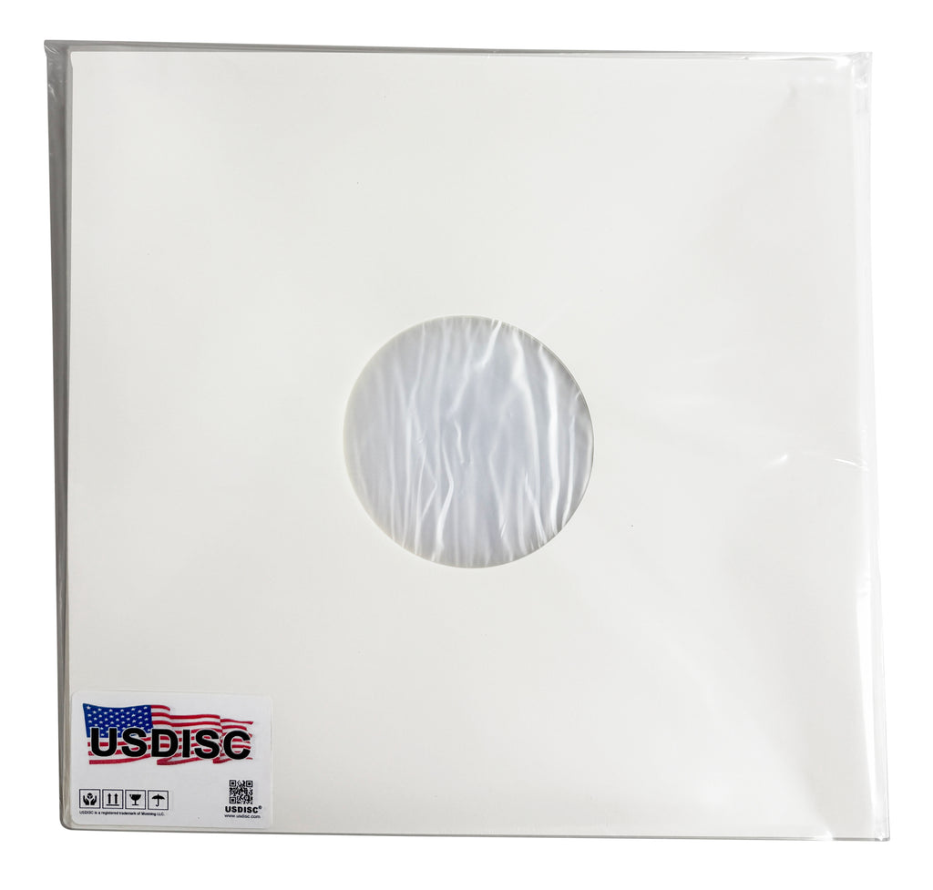 USDISC Record Inner Sleeves 12", LP, Polylined, Square Corners, White