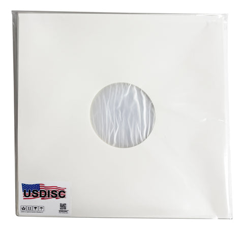 USDISC Record Inner Sleeves 12", LP, Polylined, Square Corners, White