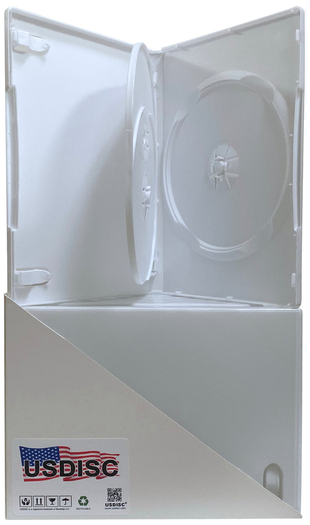 USDISC DVD Cases Standard 14mm Economy, Triple 3 Disc, White