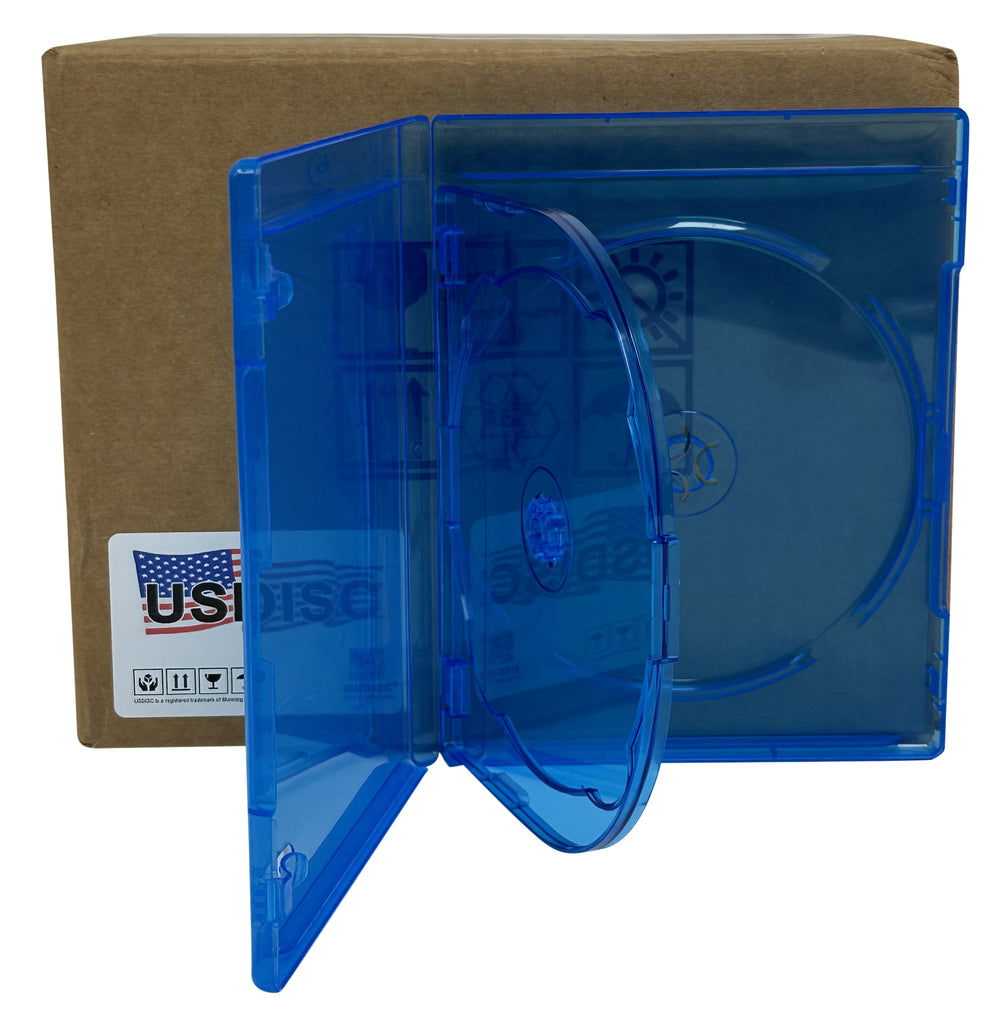 USDISC Blu-ray Cases Standard 12mm, Triple 3 Disc, Clear Blue