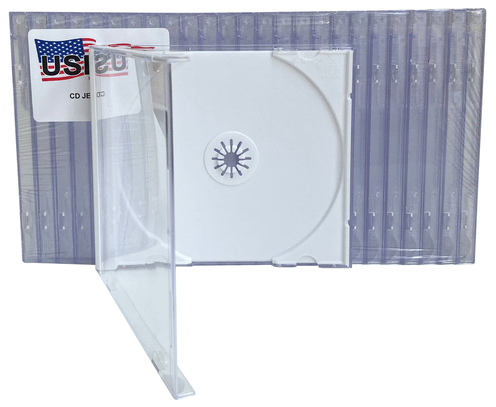 USDISC CD Jewel Cases Standard 10.4mm, Single 1 Disc, White