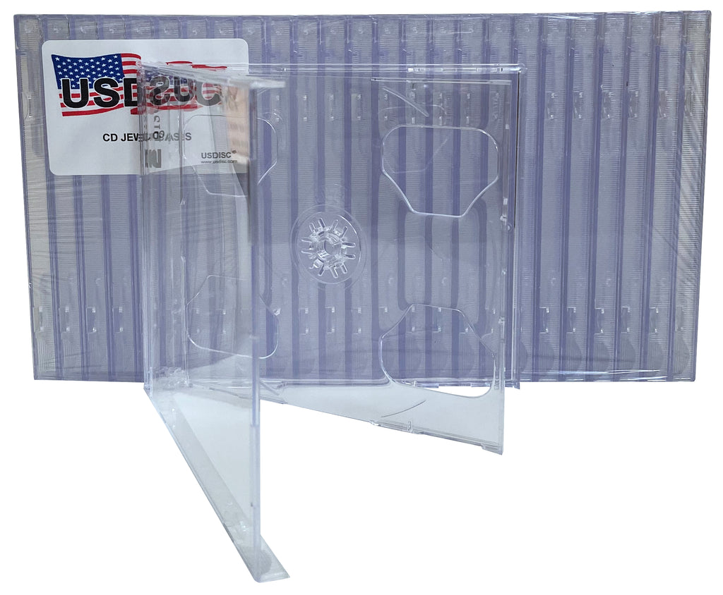 USDISC CD Jewel Cases Standard 10.4mm Smart Tray, Double 2 Disc, Clear