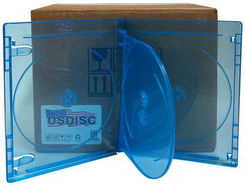 USDISC Blu-ray Cases Standard 14mm, Quadruple 4 Disc, Clear Blue