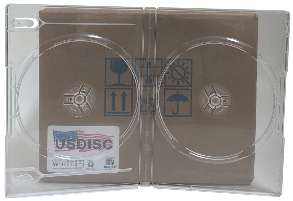 USDISC DVD Cases Standard 14mm Premium, Double 2 Disc, Super Clear
