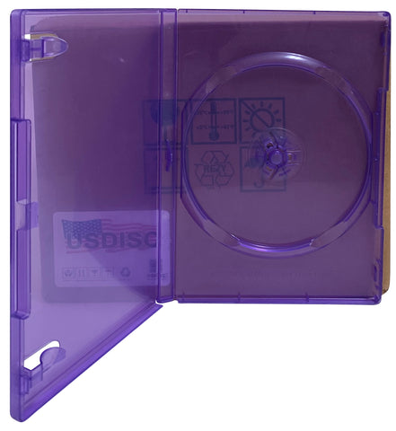 USDISC DVD Cases Standard 14mm Premium, Single 1 Disc, Clear Purple