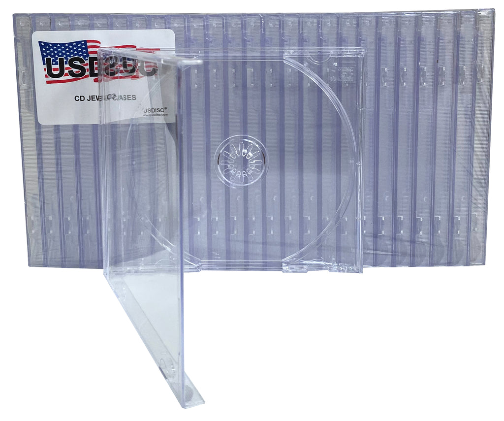 USDISC CD Jewel Cases Standard 10.4mm, Single 1 Disc, Clear