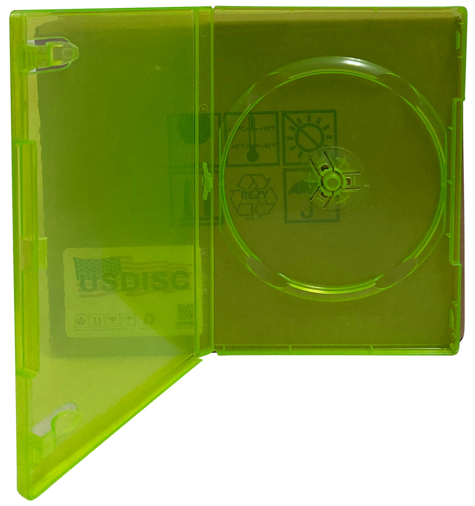 USDISC DVD Cases Standard 14mm Premium, Single 1 Disc, Clear Green