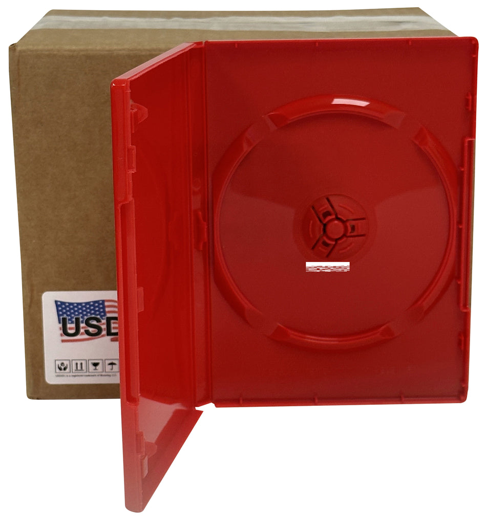 USDISC DVD Cases Standard 14mm Premium, Single 1 Disc, Glossy Red