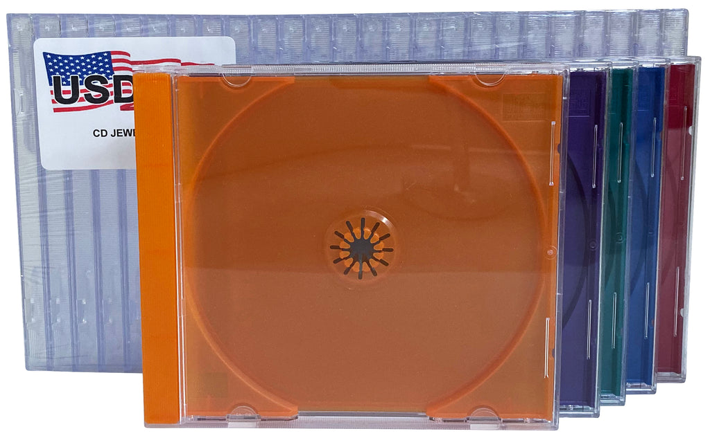 USDISC CD Jewel Cases Standard 10.4mm, Single 1 Disc, Multicolor