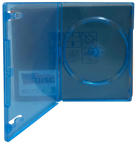 USDISC DVD Cases Standard 14mm Premium, Single 1 Disc, Clear Blue