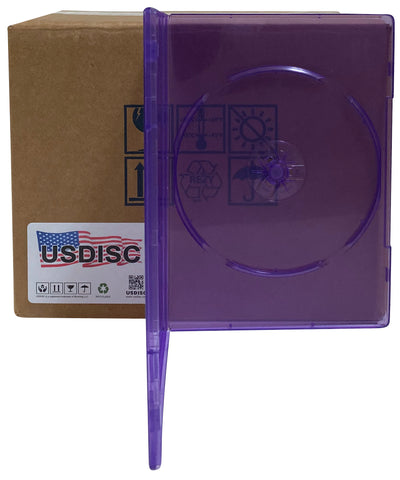 USDISC DVD Cases Slimline 7mm Premium, Single 1 Disc, Clear Purple