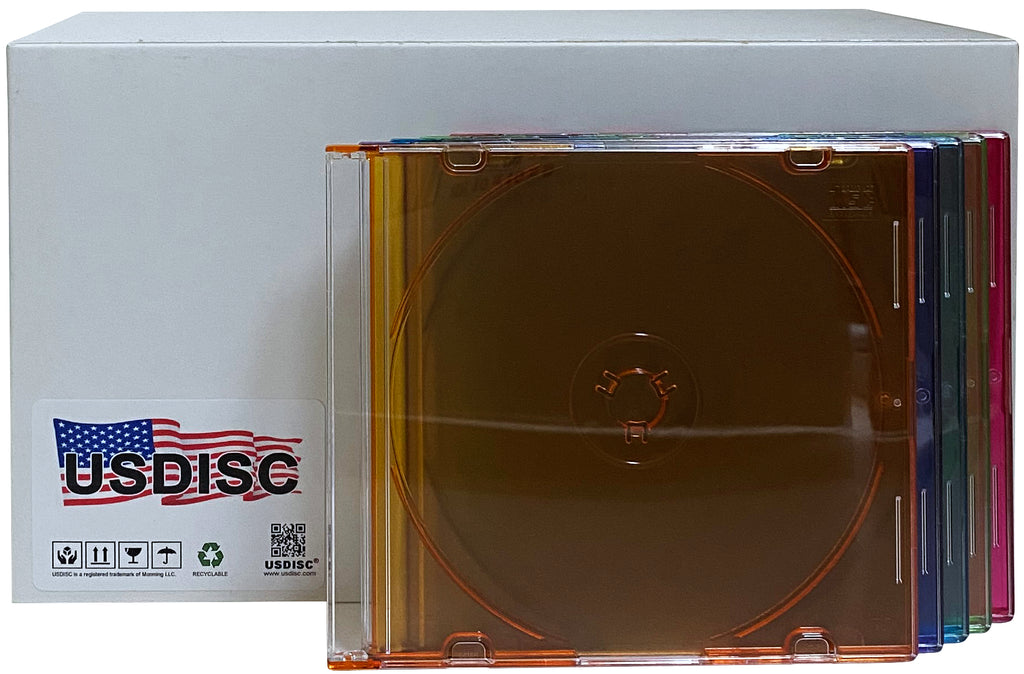 USDISC CD Jewel Cases Slimline 5.2mm, Single 1 Disc, Multicolor
