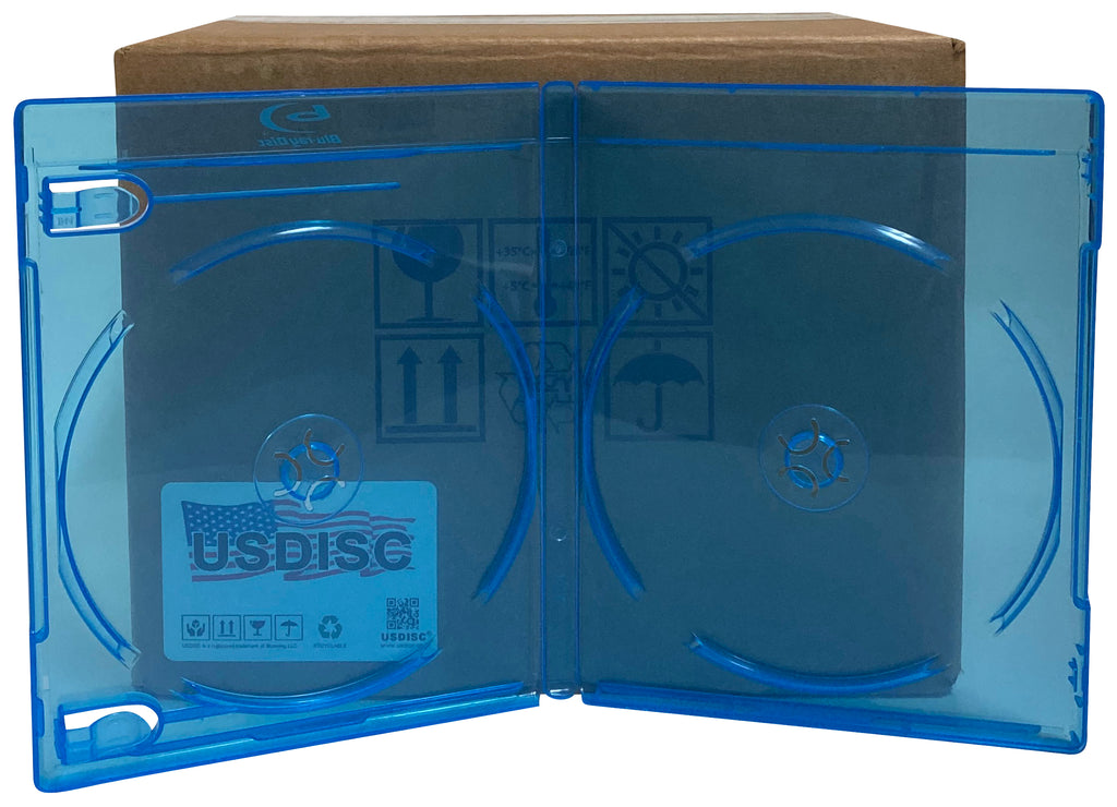 USDISC Blu-ray Cases Standard 12mm, Double 2 Disc, Clear Blue