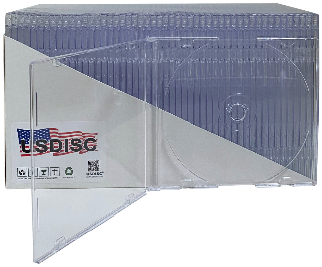 USDISC CD Jewel Cases Slimline 5.2mm, Single 1 Disc, Super Clear