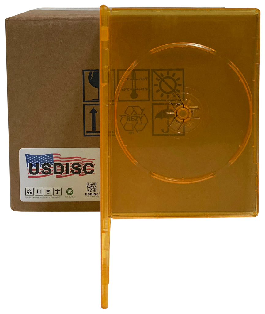 USDISC DVD Cases Slimline 7mm Premium, Single 1 Disc, Clear Orange