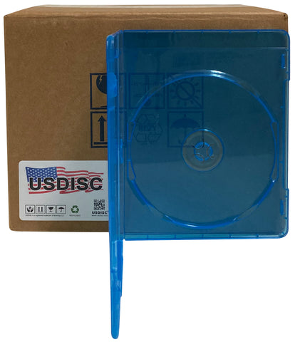 USDISC Blu-ray Cases Slimline 7mm, Single 1 Disc, Clear Blue