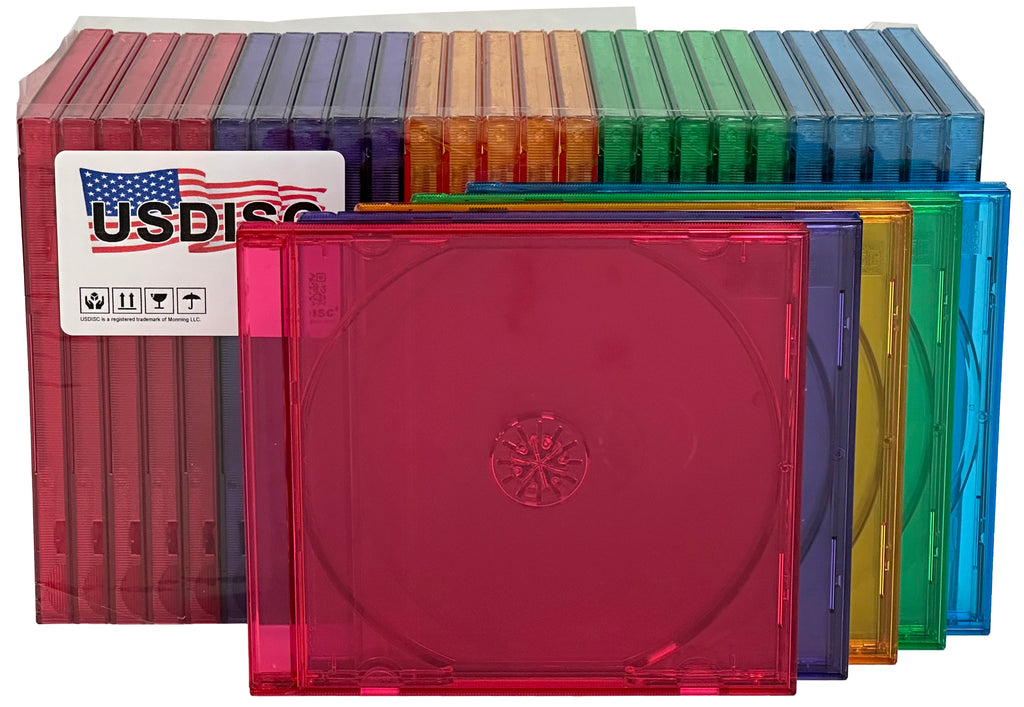 USDISC CD Jewel Cases Standard 10.4mm, Single 1 Disc, Clear Multicolor
