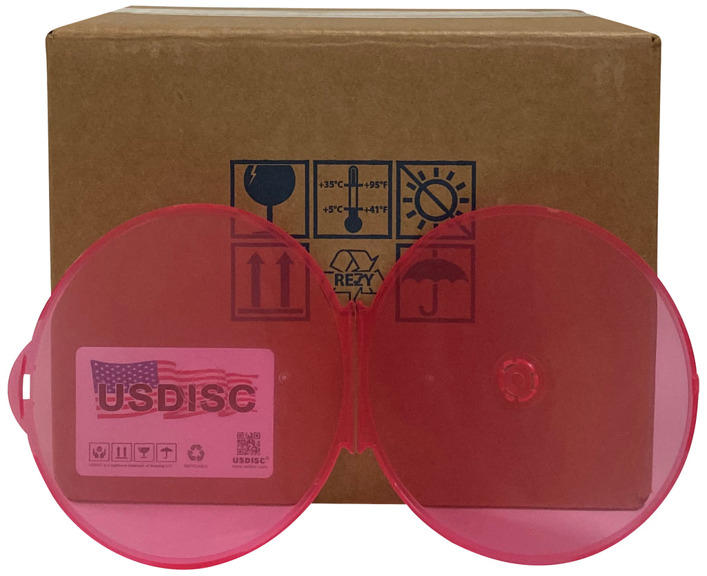 USDISC Clamshell Cases, Single 1 Disc, Clear Red