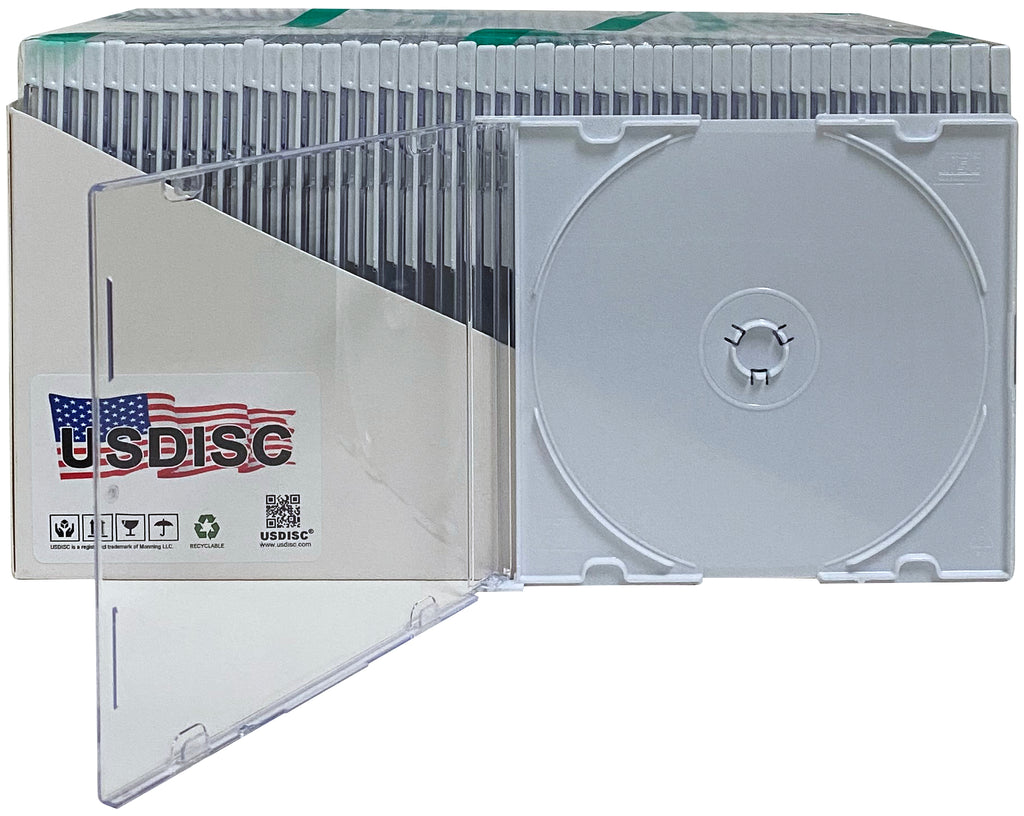 USDISC CD Jewel Cases Slimline 5.2mm, Single 1 Disc, White