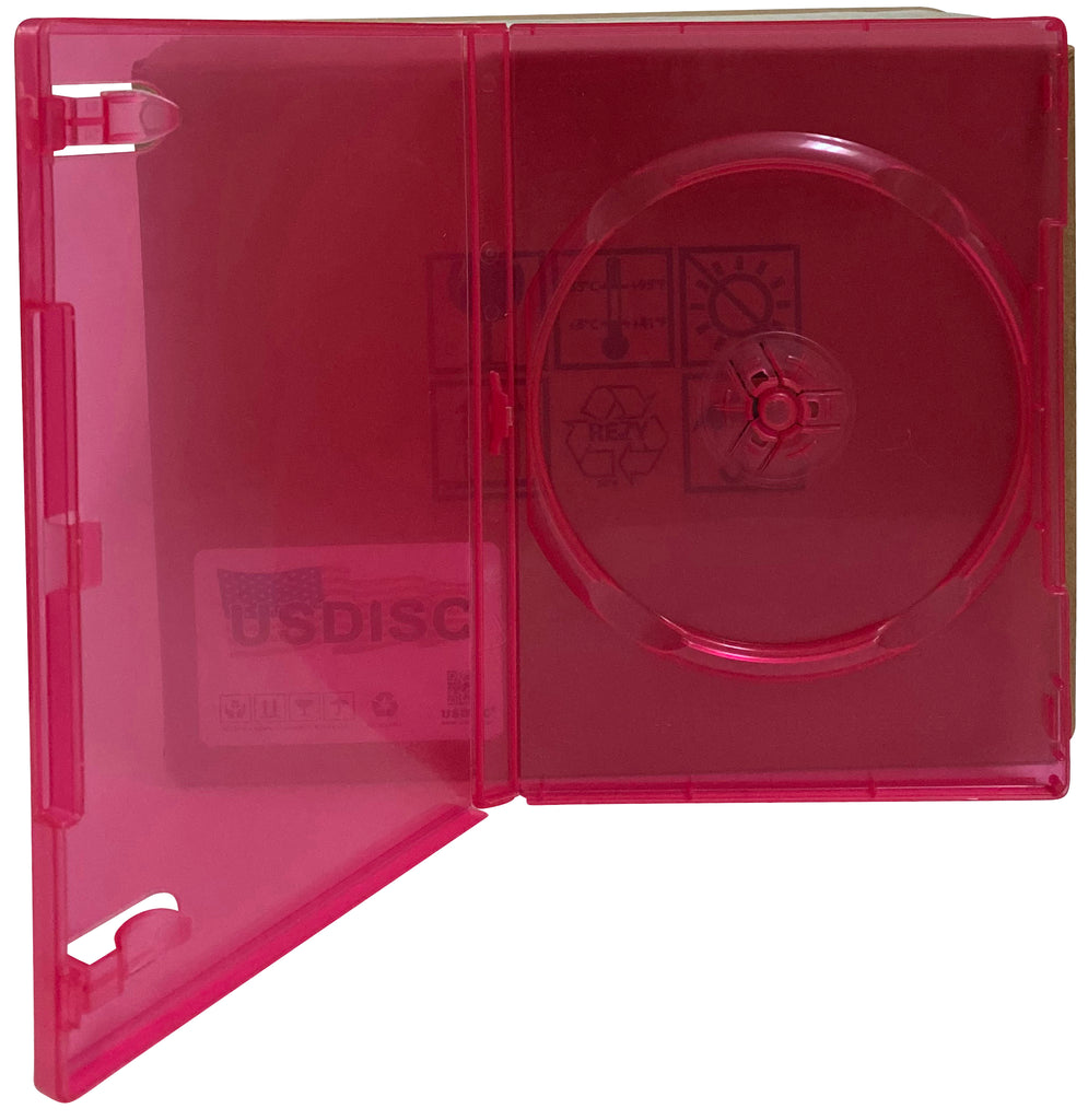 USDISC DVD Cases Standard 14mm Premium, Single 1 Disc, Clear Red