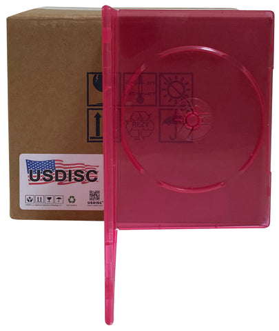 USDISC DVD Cases Slimline 7mm Premium, Single 1 Disc, Clear Red