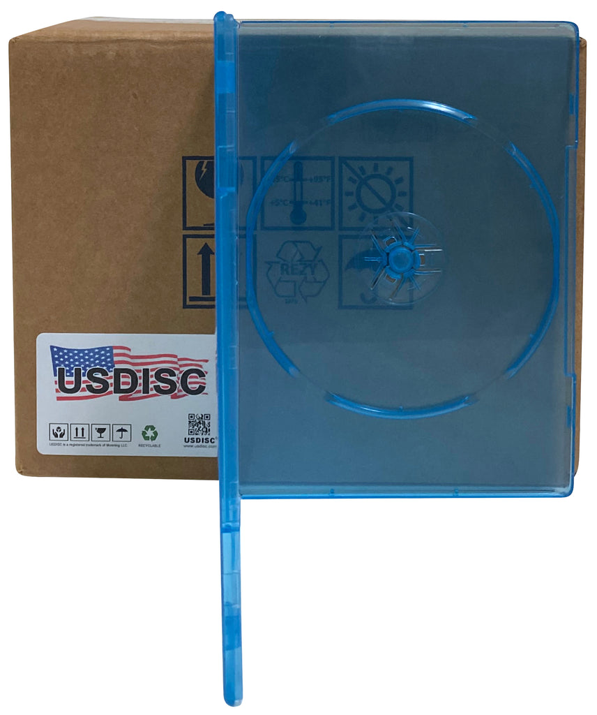 USDISC DVD Cases Slimline 7mm Premium, Single 1 Disc, Clear Blue