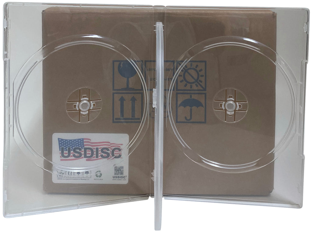 USDISC DVD Cases Standard 14mm Economy, Quadruple 4 Disc, Clear