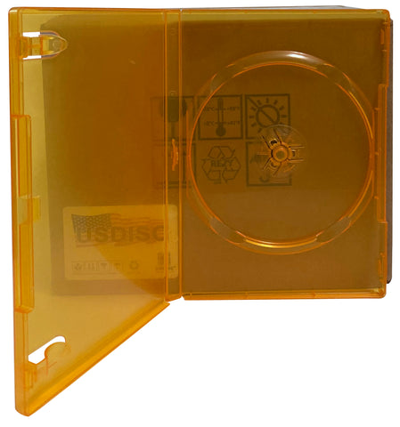 USDISC DVD Cases Standard 14mm Premium, Single 1 Disc, Clear Orange