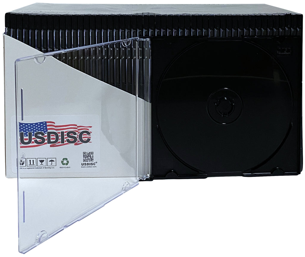 USDISC CD Jewel Cases Slimline 5.2mm, Single 1 Disc, Black