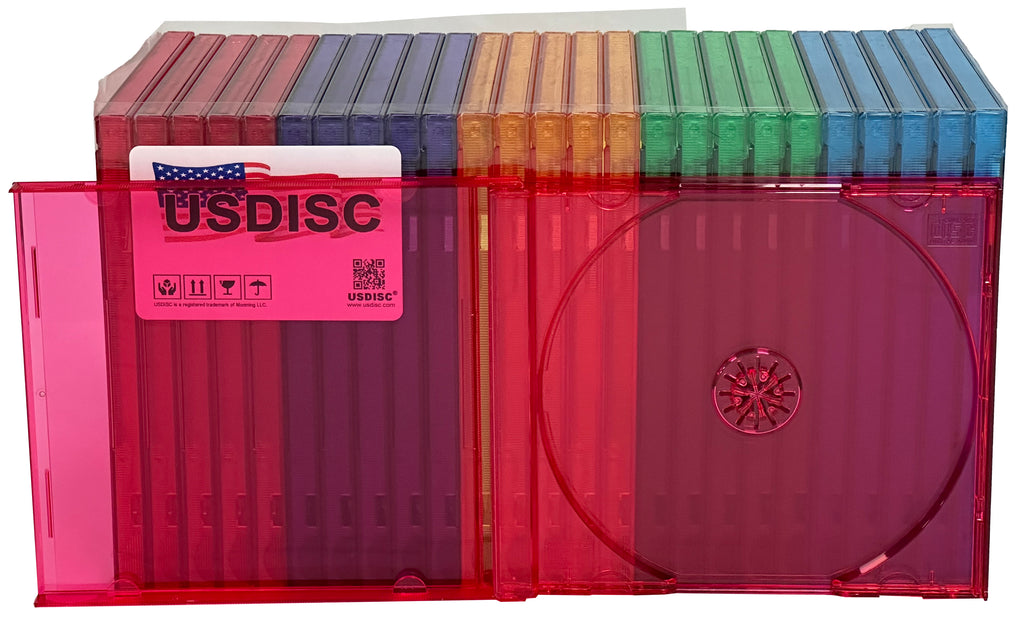 Disc Case Paper USDISC CD Jewel Cases Standard 10.4mm, Single 1 Disc, Clear Multicolor