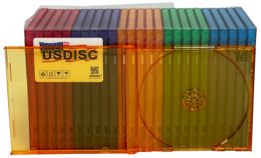 Disc Case Paper USDISC CD Jewel Cases Standard 10.4mm, Single 1 Disc, Clear Multicolor